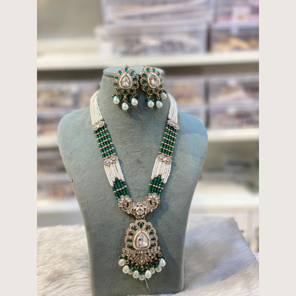 Pota Stone   Pearl Necklace in Rose Gold Plated | Bridal Jewellery India