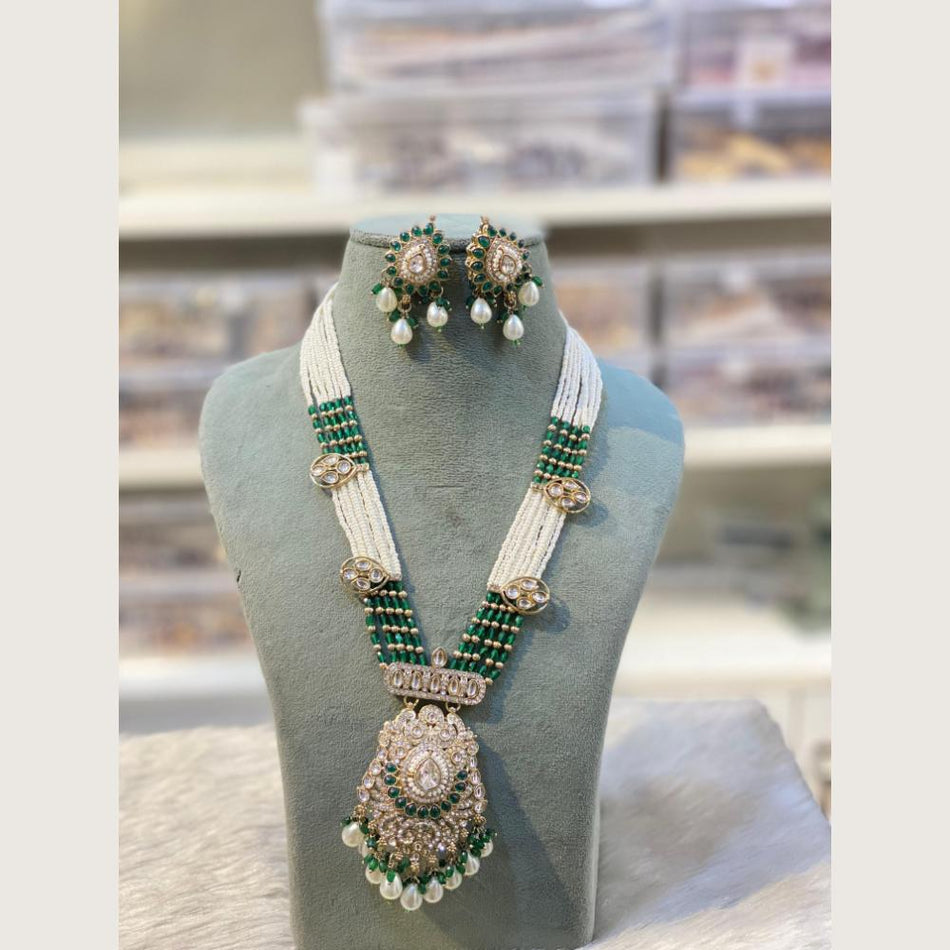 Elegant Pota Stone   Pearl Necklace in Rose Gold Plated | Bridal Jewellery India
