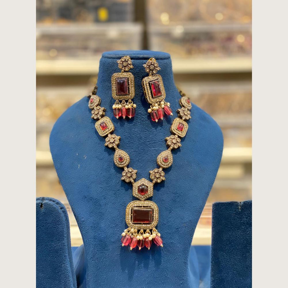 Pota Stone and Pearl Necklace in Sterling Silver | Bridal Jewellery India