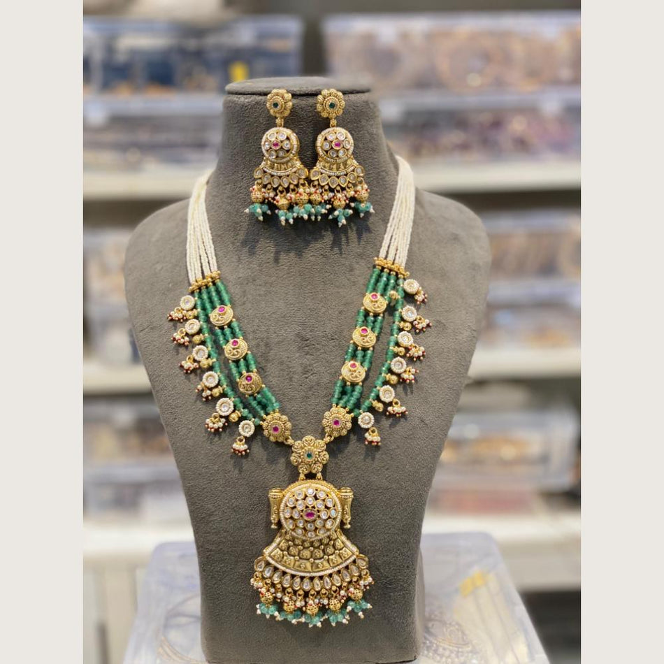 Pota Stone Long Necklace in Gold Tone | Bridal Jewellery India