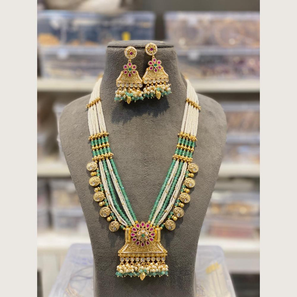 Pota Stone Long Necklace in Premium Gold Plated | Bridal Jewellery India