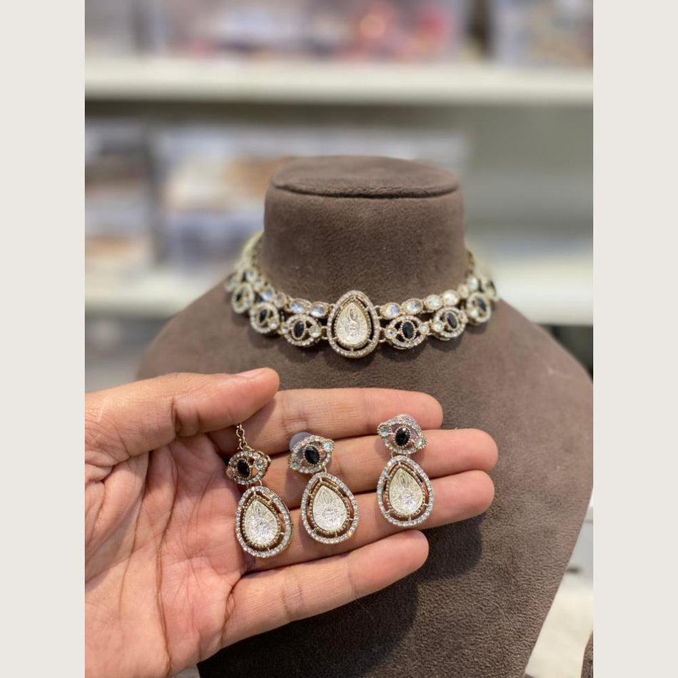 Pota Stone   Austrian Stone Choker Necklace in Gold Tone | Bridal Jewellery India