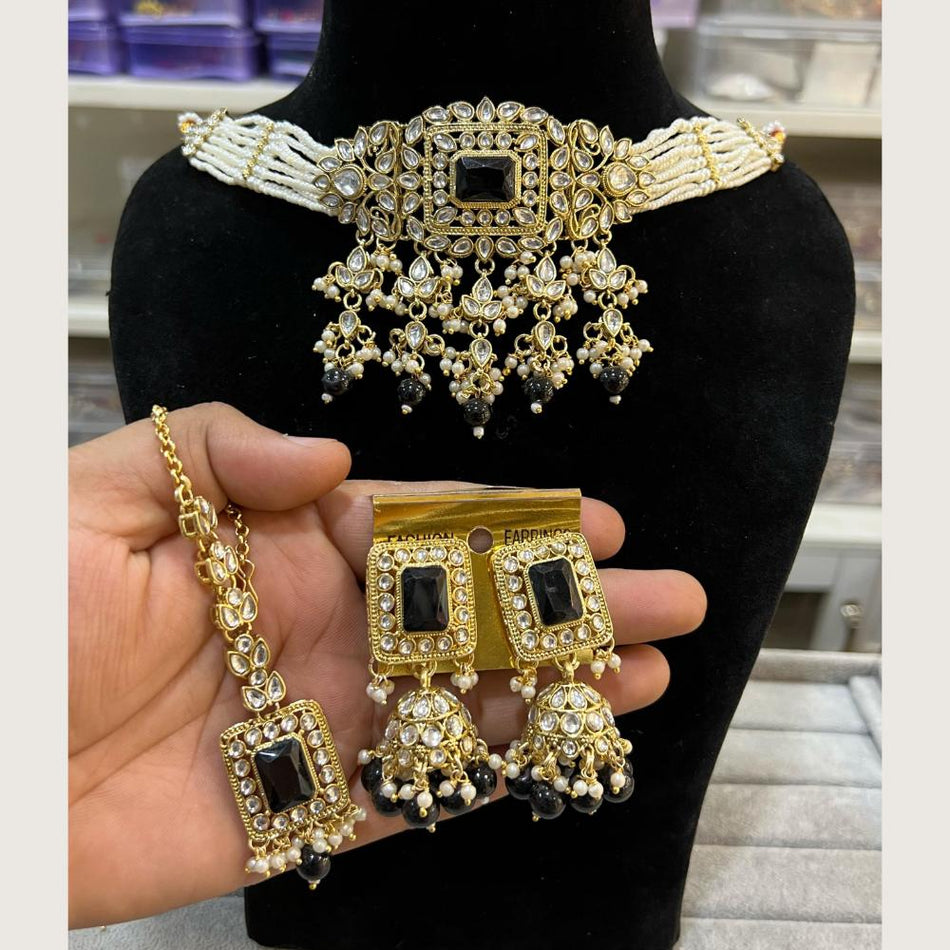Pota Stone and Pearl Choker in Gold Tone | Bridal Jewellery India