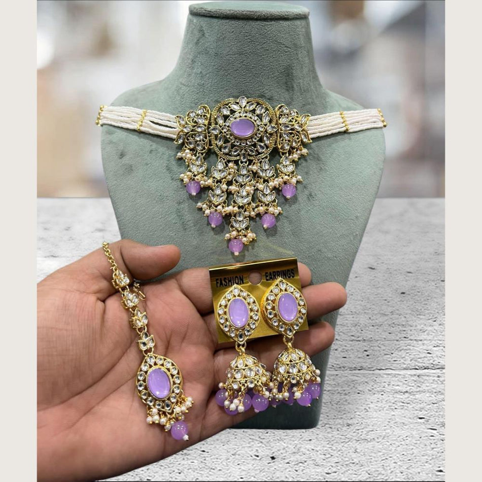 Kundan Choker Necklace in Gold Plated with Stones | Bridal Jewellery India
