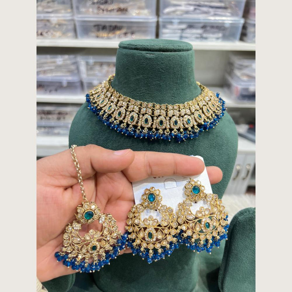Pota Stone Choker Necklace in Rose Gold Plated | Bridal Jewellery India