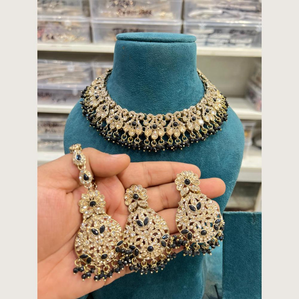 Pota Stone Choker in Oxidised Silver | Bridal Jewellery India