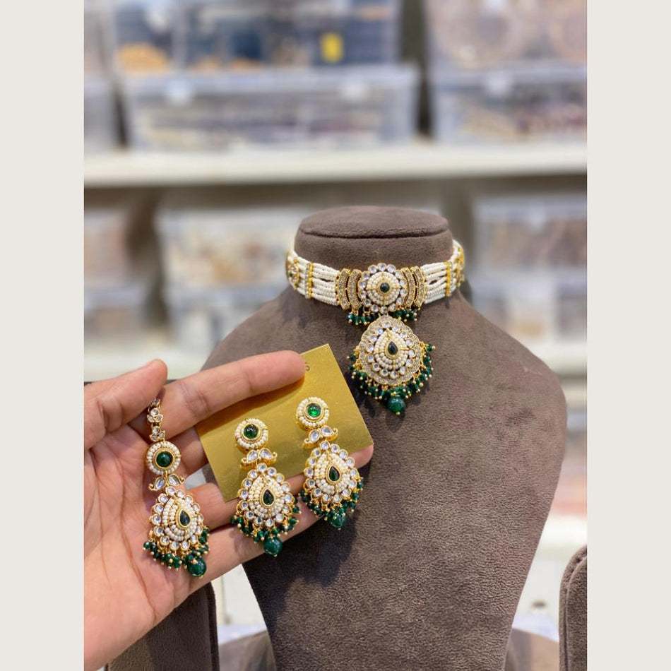 Pota Stone Pearl Choker in Premium Gold Plated | Bridal Jewellery India