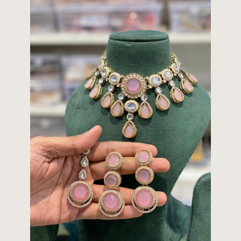 Pota Stone Choker in Rose Gold Plated | Bridal Jewellery India