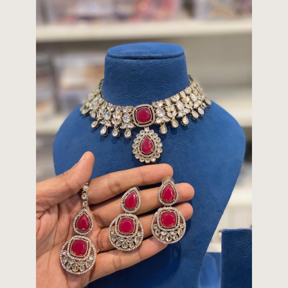 Pota Stone Choker in Rose Gold Plated | Bridal Jewellery India