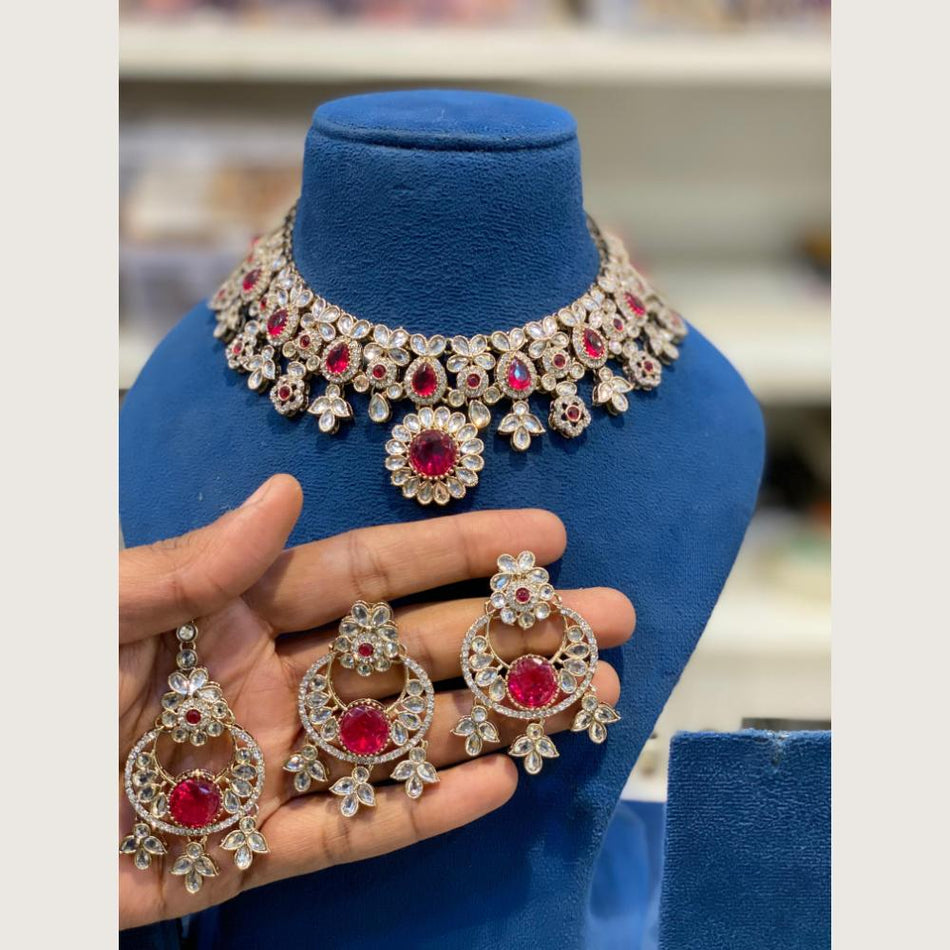 Pota Stone Choker Necklace in Gold Tone | Bridal Jewellery India