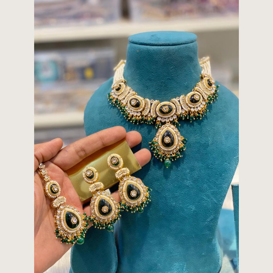 Pota Stone and Pearl Necklace in Sterling Silver | Bridal Jewellery India