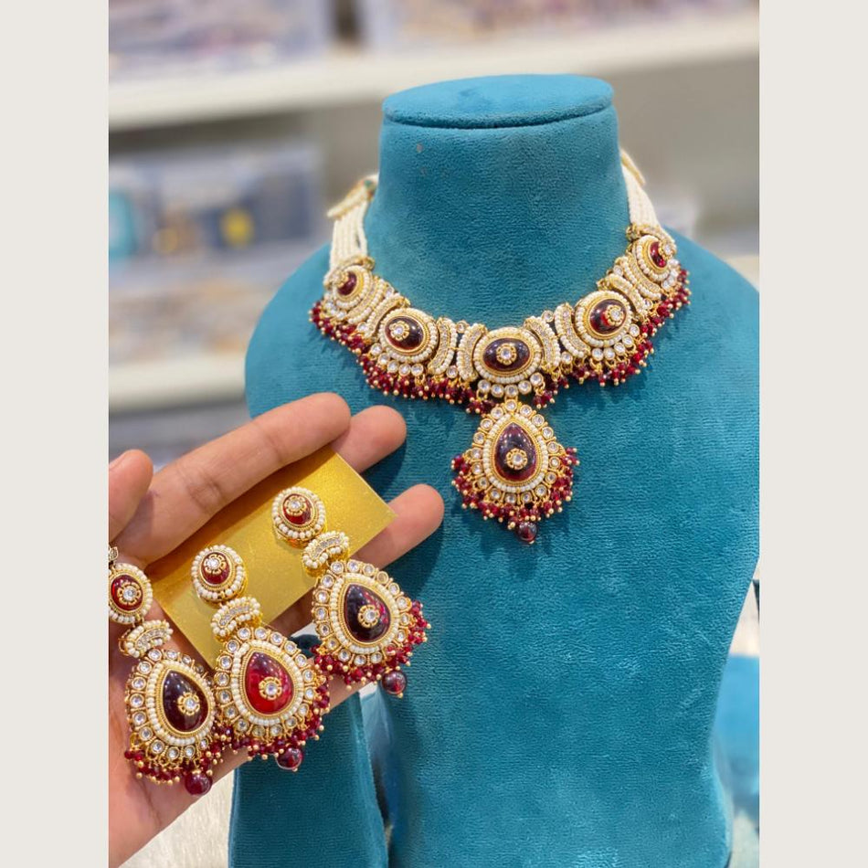 Pota Stone and Pearl Necklace in Sterling Silver | Bridal Jewellery India