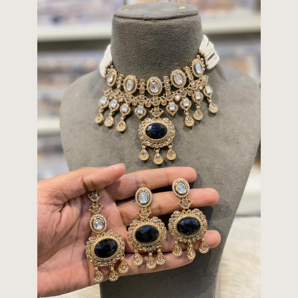 Kundan Choker Necklace in White Gold Plated for Bridal Wear | Bridal Jewellery India