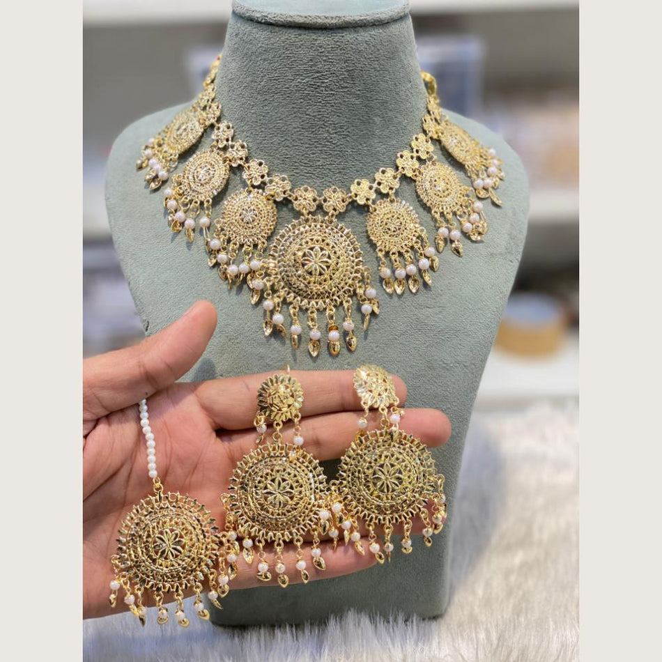Round Filigree Pearl Necklace in Gold Tone | Bridal Jewellery India