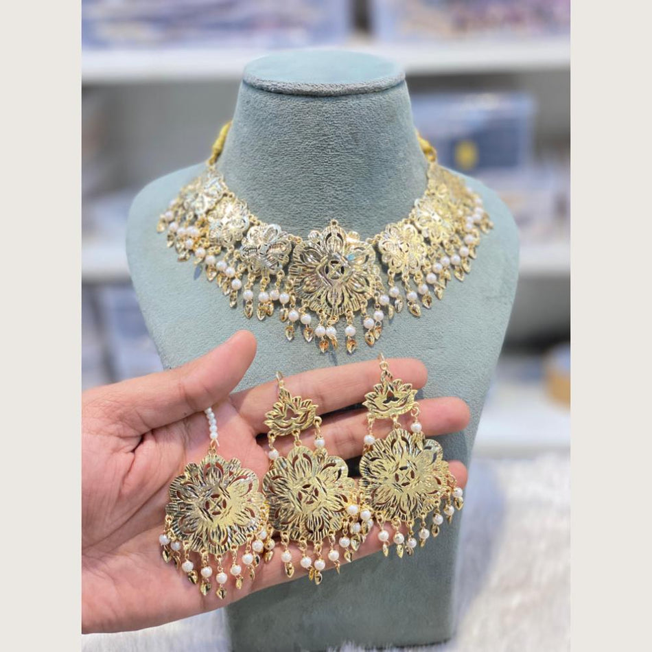 Round Filigree Pearl Necklace in Gold Plated | Bridal Jewellery India
