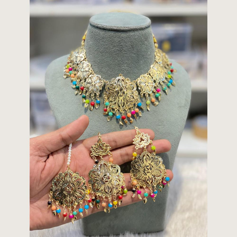 Designer Round Pearl Necklace in Gold Plated | Bridal Jewellery India
