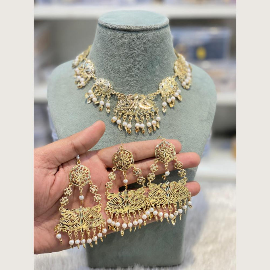 Round Filigree Pearl Necklace in Gold Tone | Bridal Jewellery India