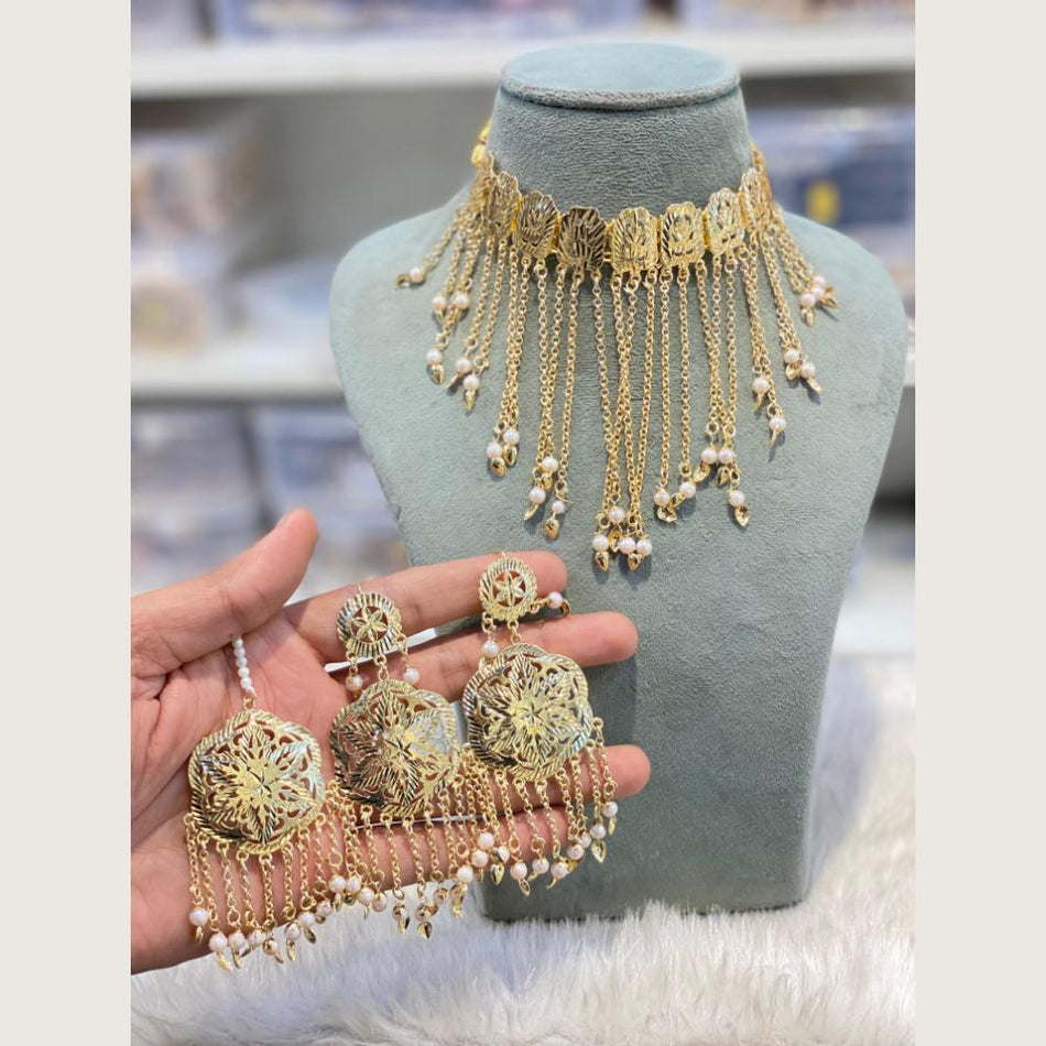 Designer Round Pearl Necklace in Gold Plated | Bridal Jewellery India