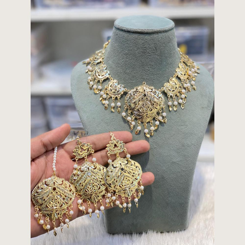 Round Filigree Pearl Necklace in Gold Tone | Bridal Jewellery India