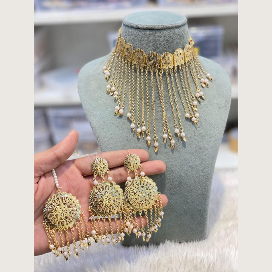 Round Pearl Necklace in Gold Plated   Silver | Bridal Jewellery India