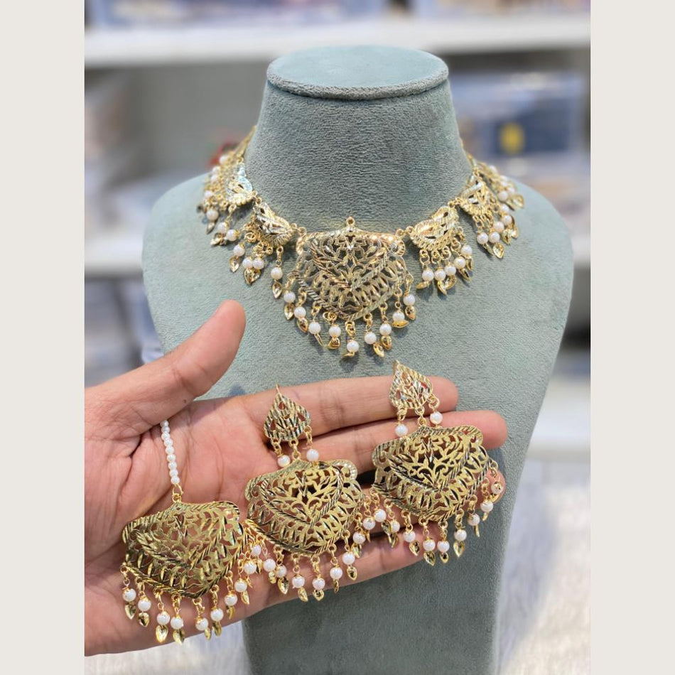 Round Pearl Choker in Designer Gold Plated Necklace | Bridal Jewellery India