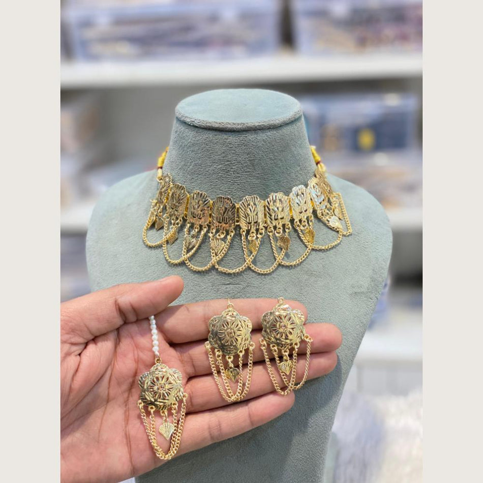 Round Filigree Choker in Gold Plated Necklace | Bridal Jewellery India