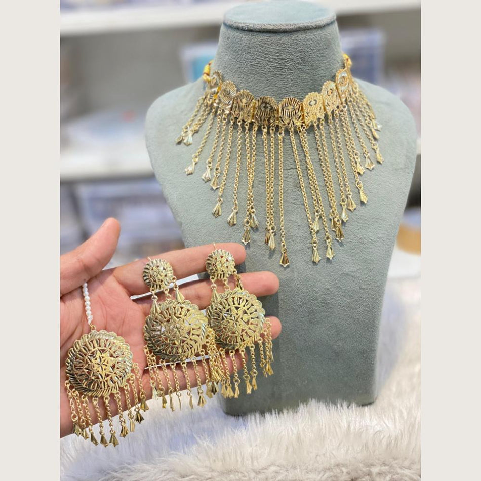 Round Filigree Choker in Gold Plated Necklace | Bridal Jewellery India