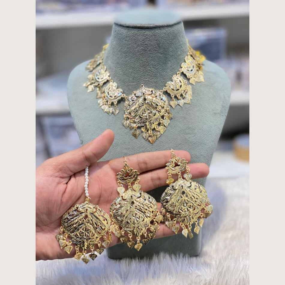 Round Filigree Necklace in Gold Plated | Bridal Jewellery India