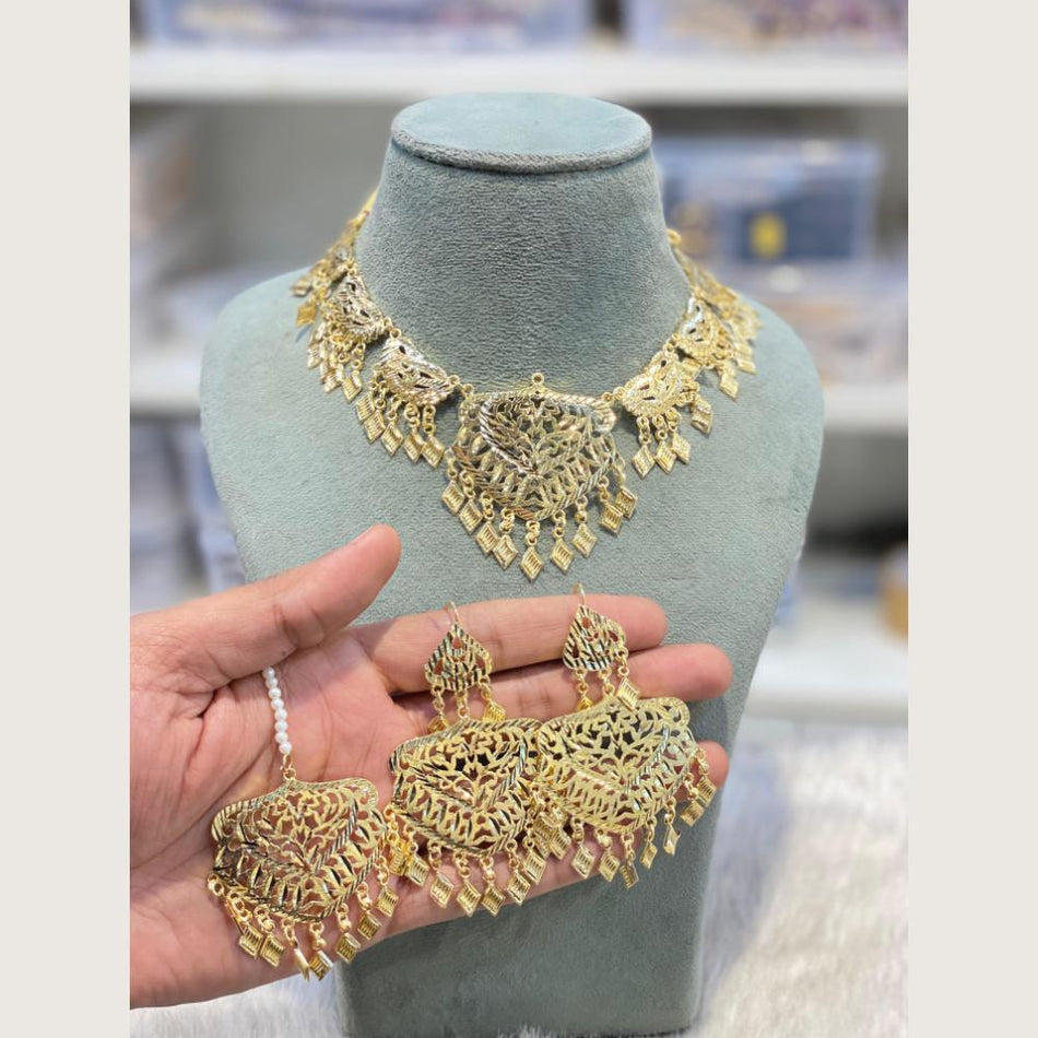Round Filigree Necklace in Gold Plated | Bridal Jewellery India