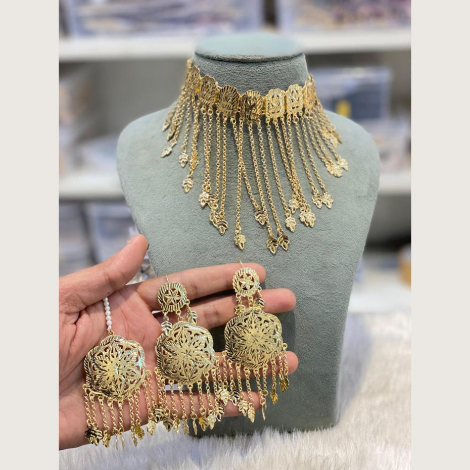 Round Filigree Choker in Gold Plated Necklace | Bridal Jewellery India