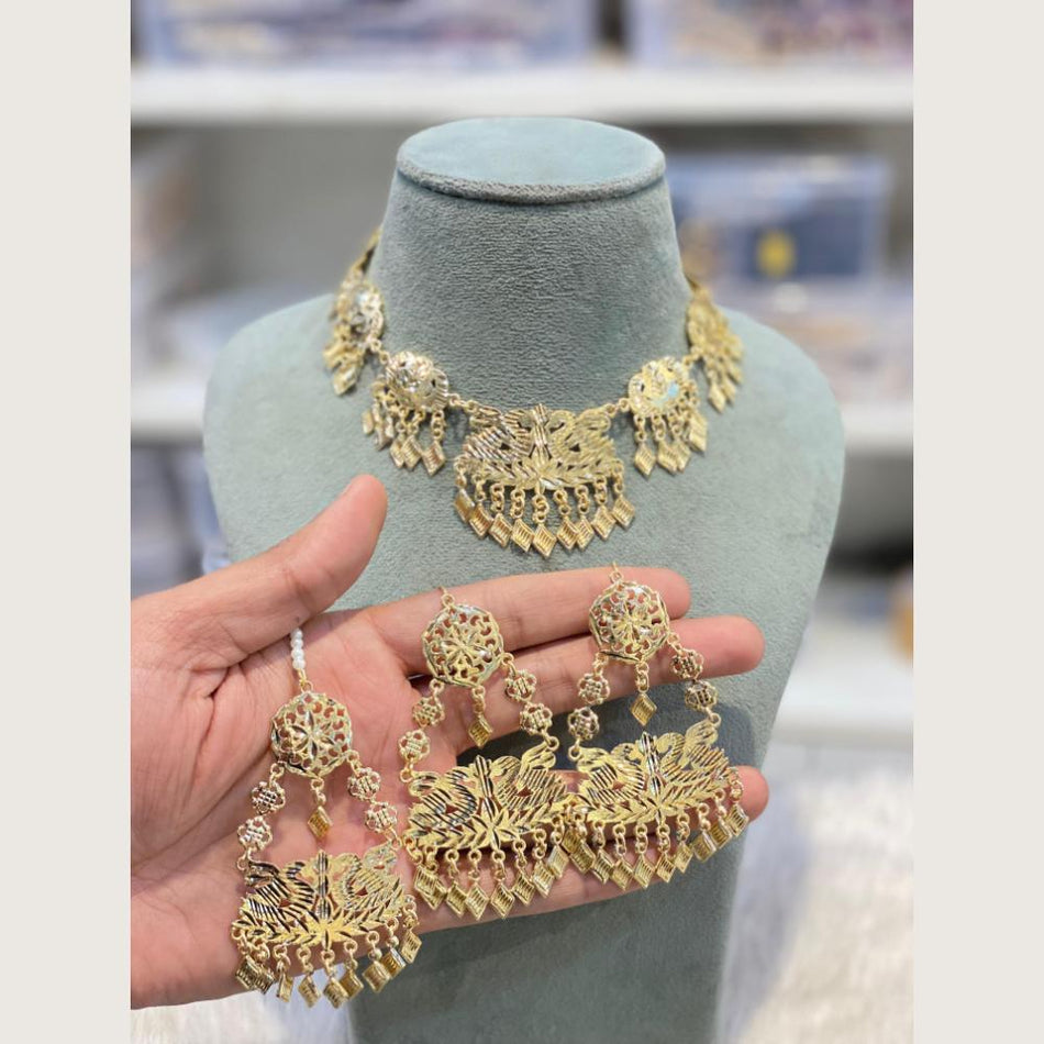 Round Filigree Necklace in Gold Tone | Bridal Jewellery India