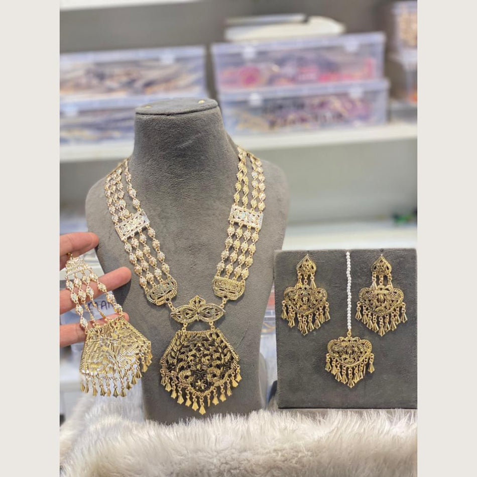 Round Filigree Necklace in Gold Plated | Bridal Jewellery India
