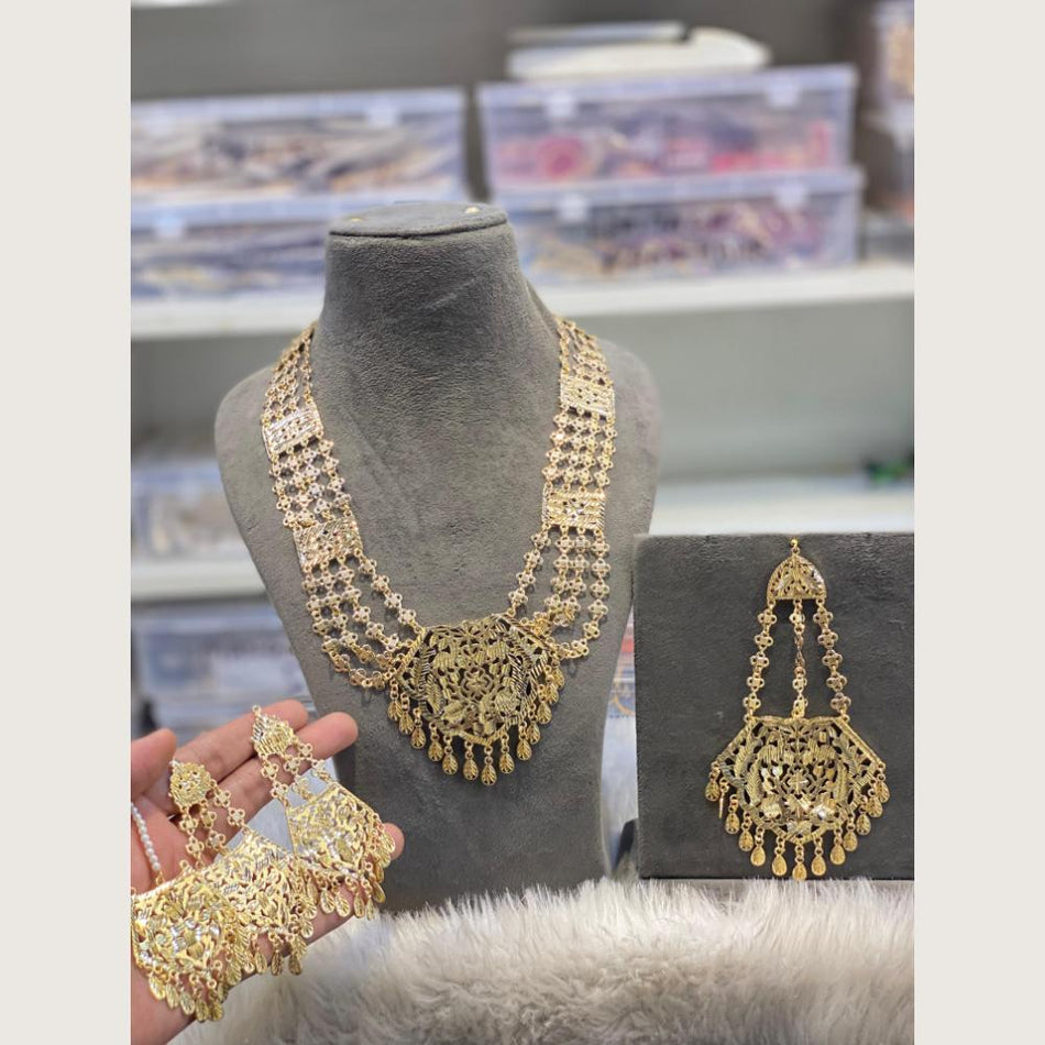 Round Filigree Necklace in Gold Plated | Bridal Jewellery India