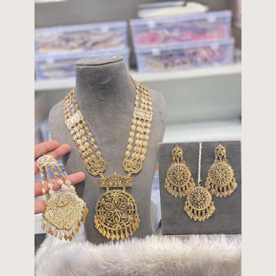 Round Filigree Necklace in Gold Plated | Bridal Jewellery India