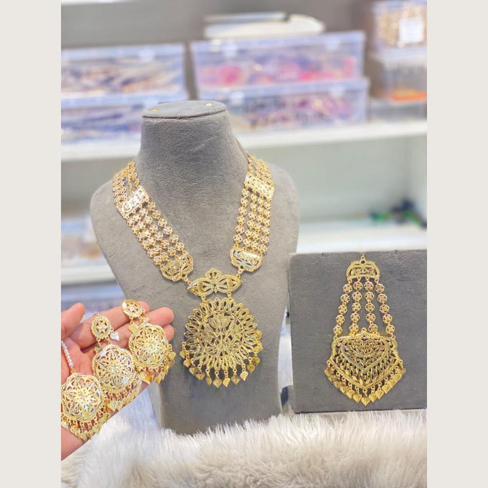 Round Filigree Necklace in Gold Plated | Bridal Jewellery India