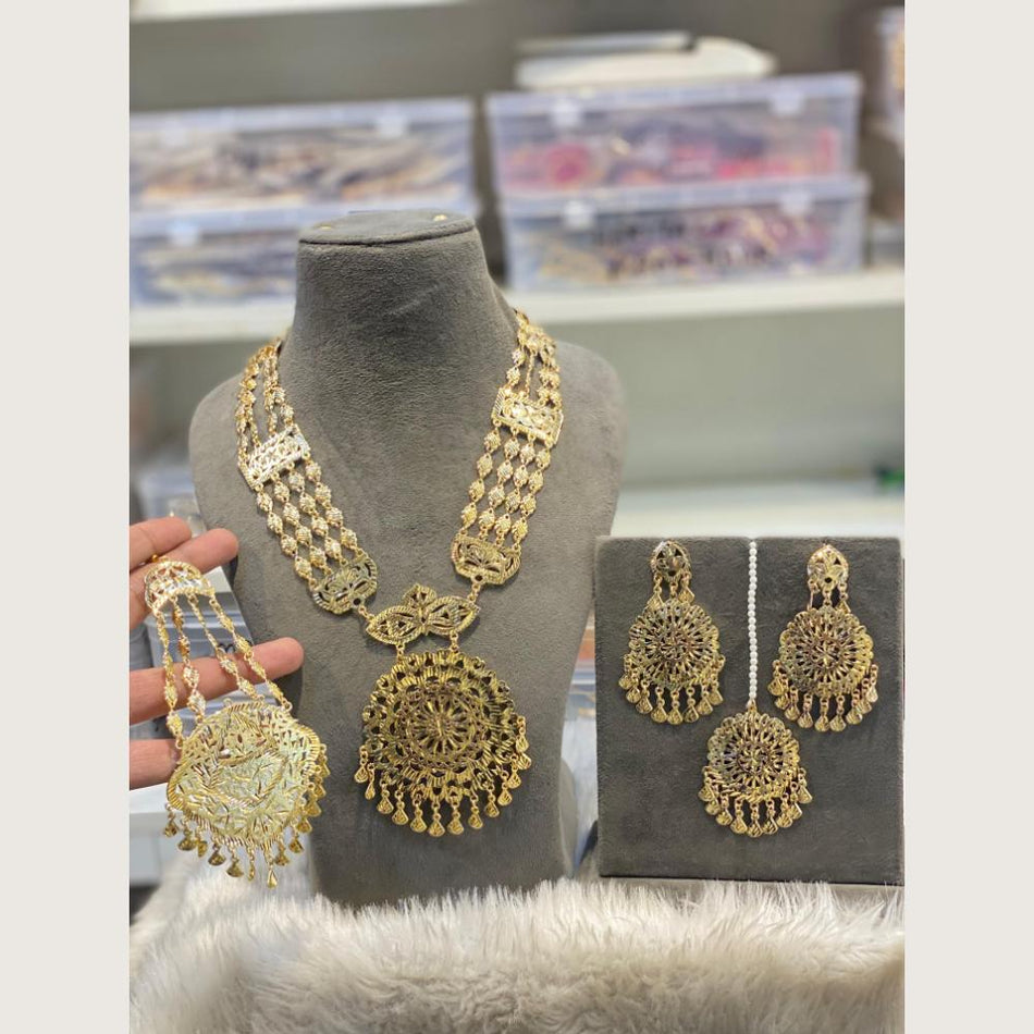 Round Filigree Necklace in Gold Plated | Bridal Jewellery India