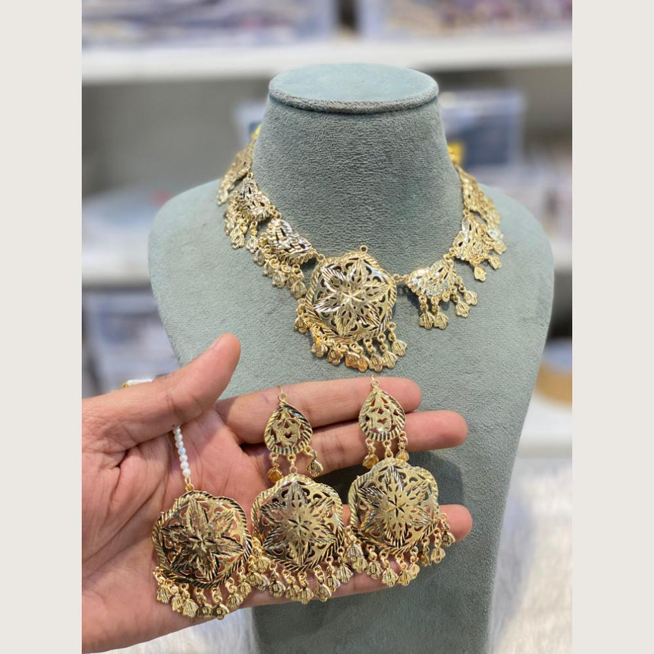 Designer Round Filigree Necklace in Gold Plated | Bridal Jewellery India