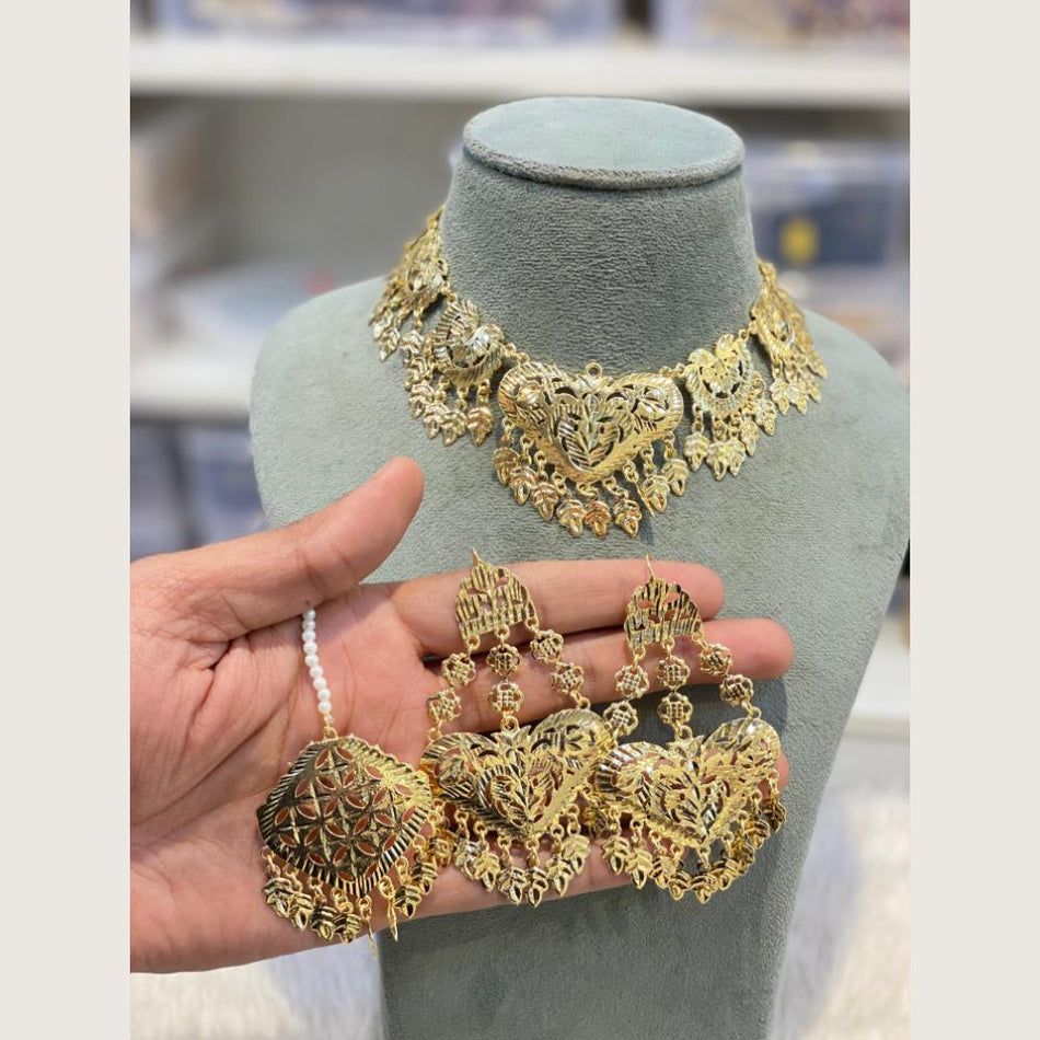 Round Filigree Necklace in Gold Plated | Bridal Jewellery India