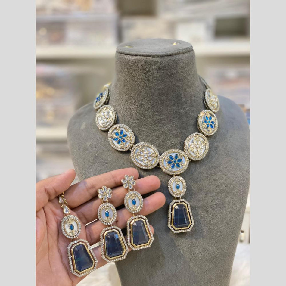 Kundan Necklace Set in White Gold Plated | Bridal Jewellery India