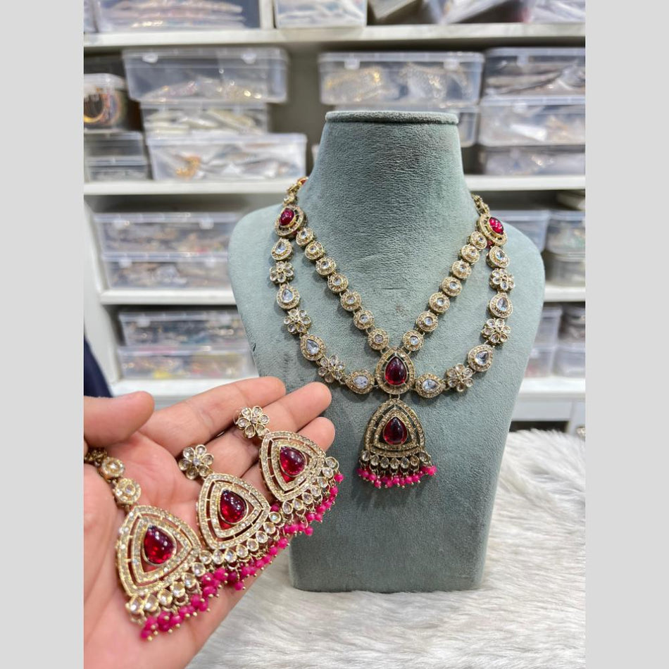 Crystal Stone and Pearl Necklace in Gold Plated | Bridal Jewellery India