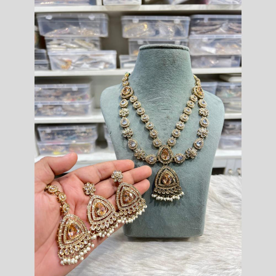 Crystal Stone and Pearl Necklace in Gold Plated | Bridal Jewellery India