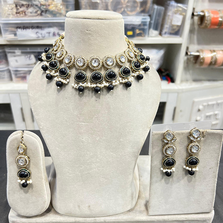 Kundan Choker Necklace in White Gold Plated | Bridal Jewellery India