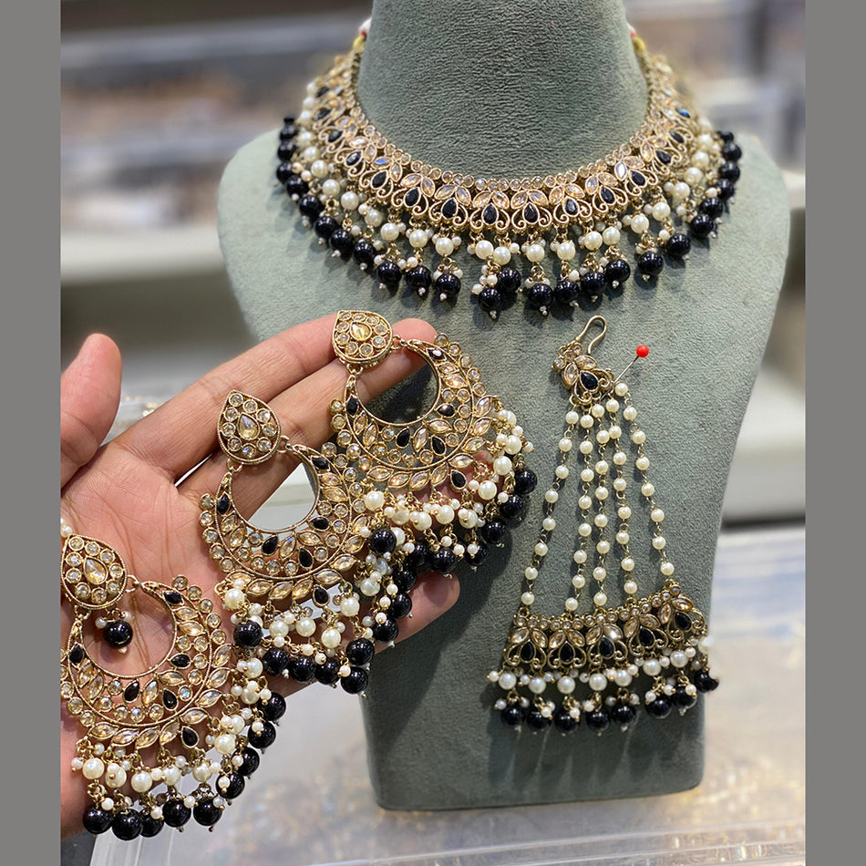 Crystal Stone   Pearl Choker in Gold Plated | Bridal Jewellery India