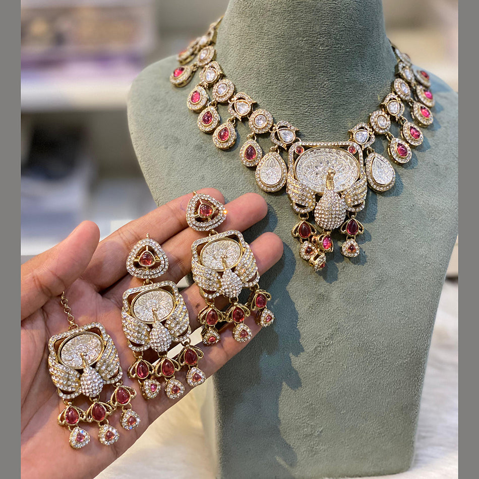 Glamorous Pota Necklace in Rose Gold Plated | Bridal Jewellery India