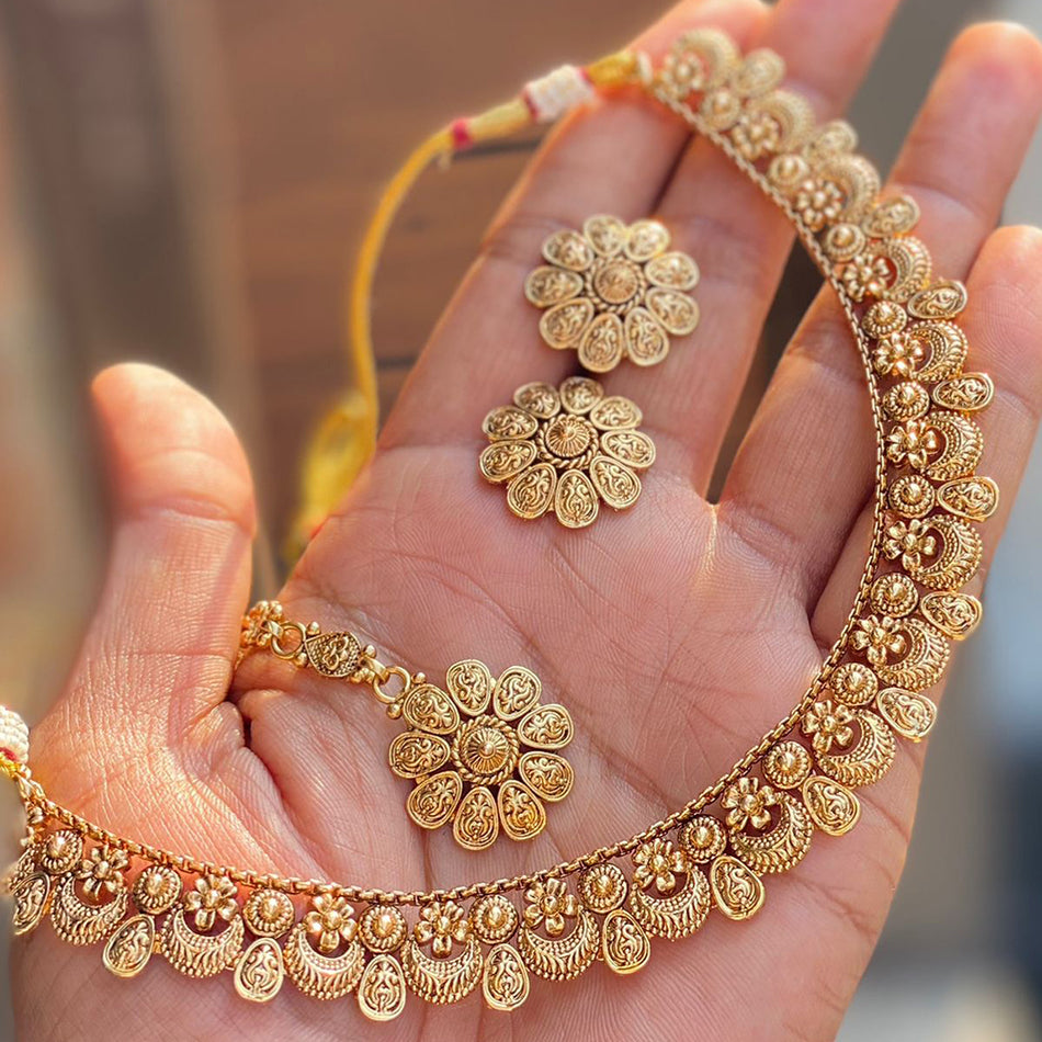 Glamorous Rose Gold Plated Necklace Set for Bridal Wear | Bridal Jewellery India