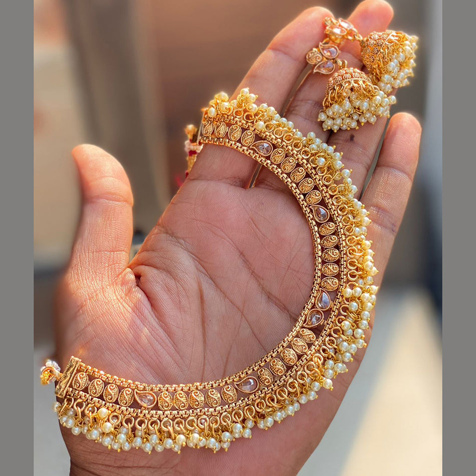 Glamorous Crystal Pearl Necklace Set in Gold Tone | Bridal Jewellery India
