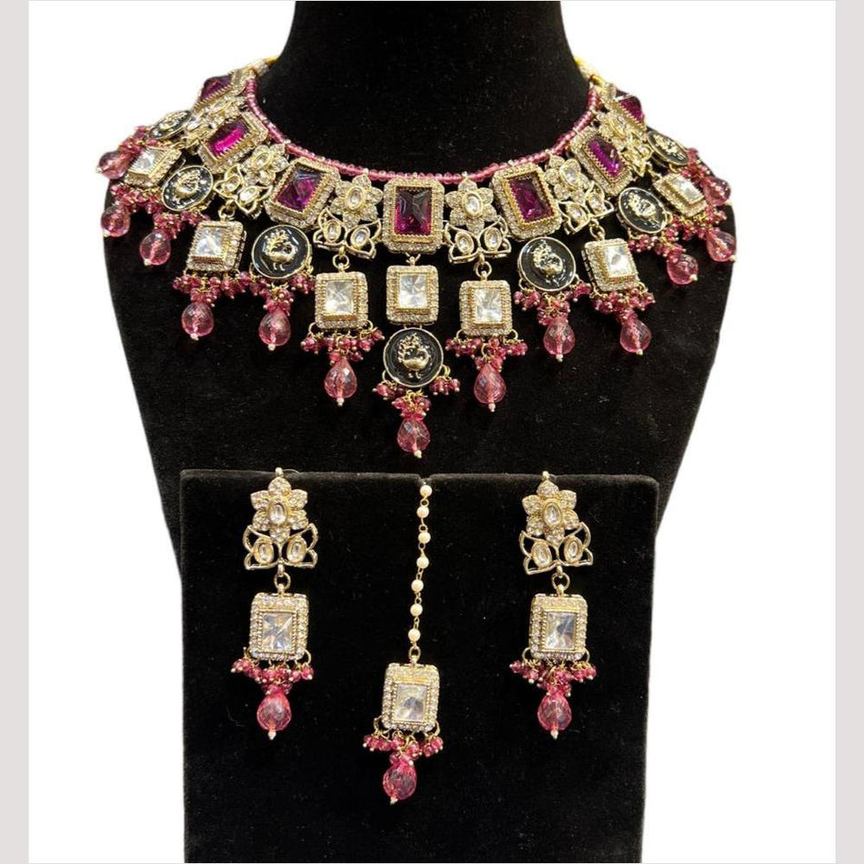 Crystal Pearl Choker in Rose Gold Plated | Bridal Jewellery India