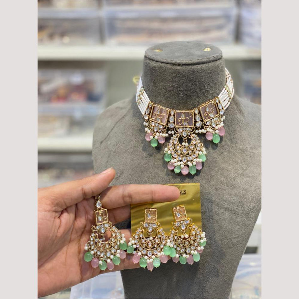 Kundan Choker Necklace in White Gold Plated | Bridal Jewellery India