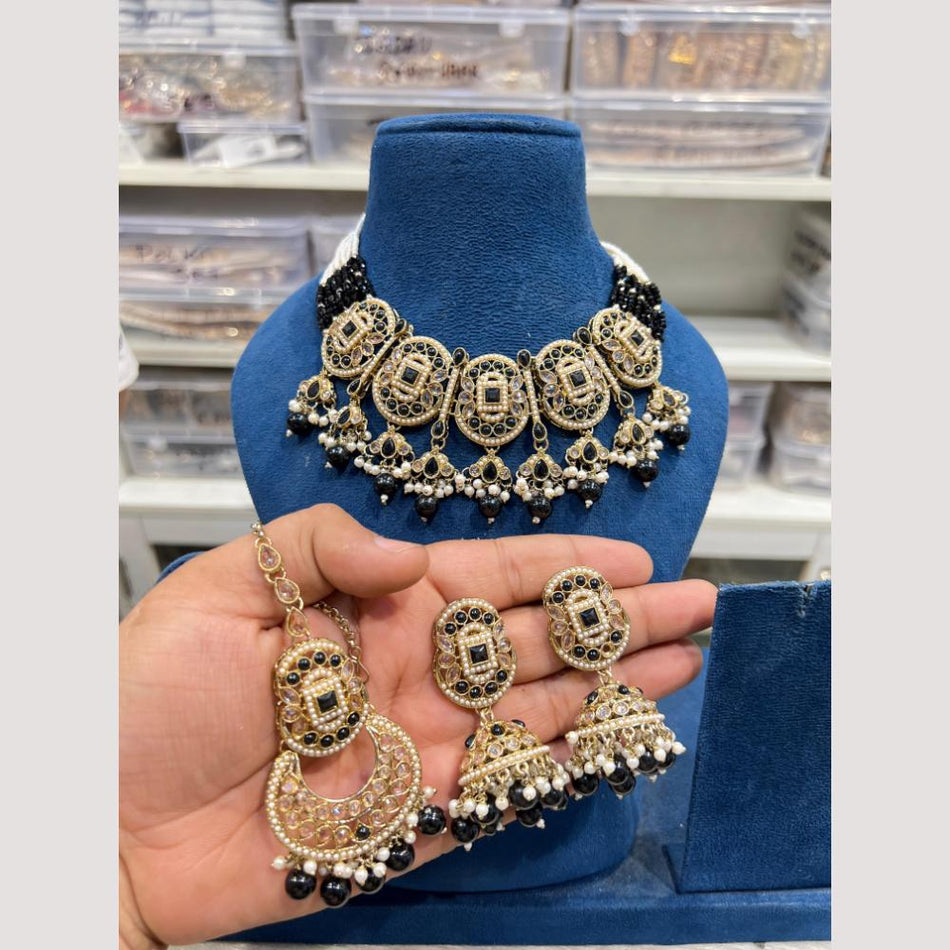 Crystal Pearl Necklace Set in Gold Tone | Bridal Jewellery India
