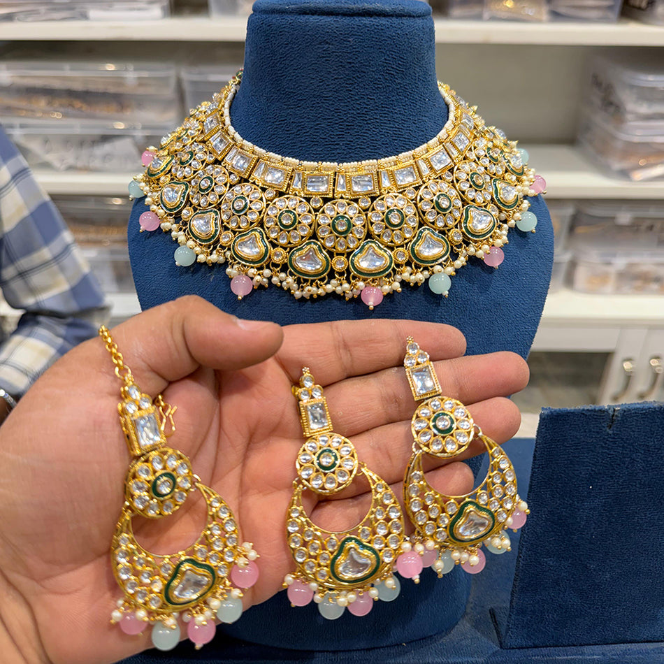 Kundan Choker Necklace in Gold Plated with Pearls | Bridal Jewellery India
